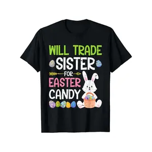 Boys' Easter Egg T-Shirt - Soft Cotton, Breathable Short Sleeve Tee with Candy Print, Perfect Gift for Youngsters, Will Trade Sister, Comfortable, Tees