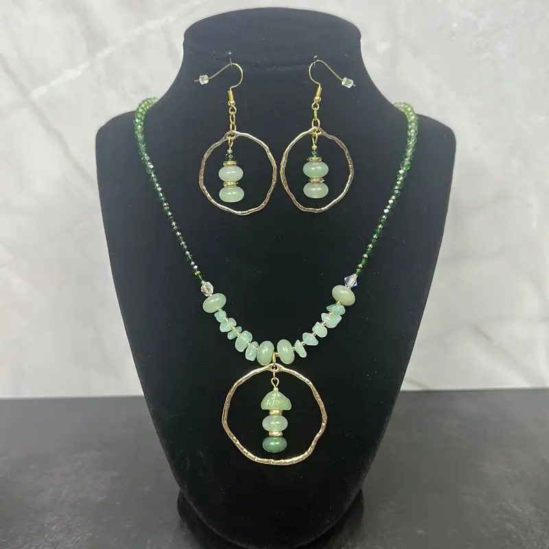 Handmade Green Aventurine Necklace and Earrings Set