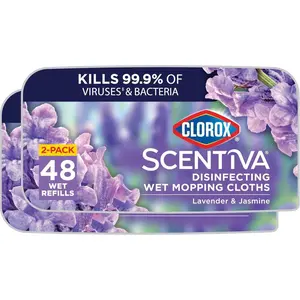 Clorox Scentiva Disinfecting Wet Mop Pad, Disposable Mop Heads, Multi-Surface Floor Wipes, Lavender and Jasmine, 2 Packs, 24 Wet Refills Per Pack (Package May Vary)