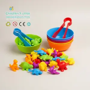Counting Dinosaur Sensory Toys, Shape Sorter, 1 Set Color Classification Game Toy, Color Sorting Bowl Preschool Learning Activity for Kids
