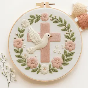 Beginner Embroidery Kit, Elegant Cross Stitch Set, Pigeon Style, DIY Embroidery Lovers, Embroidery Craft, Includes Printed Cotton Fabric, Thread, Needle, Chart