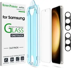 amFilm for Samsung [2+2 Pack OneTouch Tempered Glass Screen Protector for Samsung Galaxy S22/S22 Plus/S23/S23 Plus/S24/S24 Plus 6.1 Inch 6.6 Inch with Camera Lens Protector, 9H Hardness, Easy Installation and Bubble Free