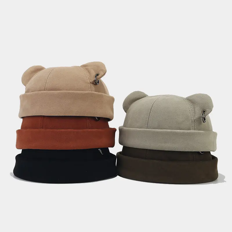Unisex Multicolor Cat Ear Brimless Sailor Skull Cap - Retro Rolled Fisherman Beanie, Casual Daily Streetwear Fashion Hat for Women Men
