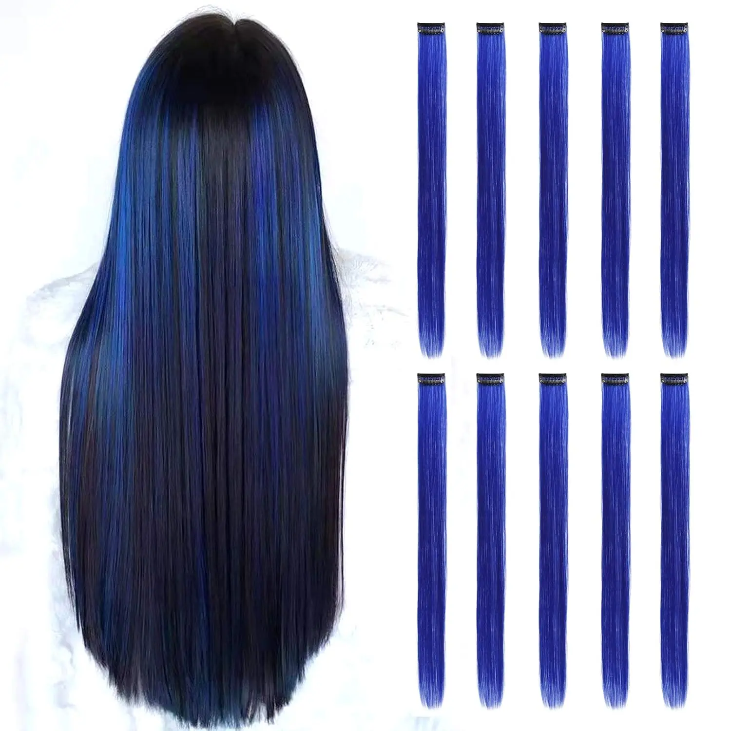Blue Hair Extensions Clip in  Synthetic