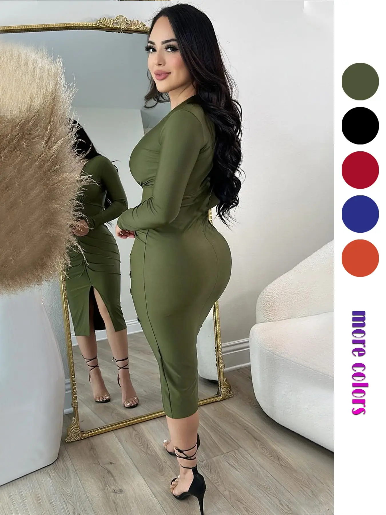 Women's Plain Deep V-Neck Bodycon Dress, Elegant Chic Fashion Long Sleeve Stretchy Dress for Daily Outdoor Wear, Women's Dress for All Seasons, Womenswear - TikTok Shop Women's Plain Deep V-Neck Bodycon Dress, Elegant Chic Fashion Long Sleeve Stretchy Dress for Daily Outdoor Wear, Women's Dress for All Seasons, Womenswear - TikTok Shop