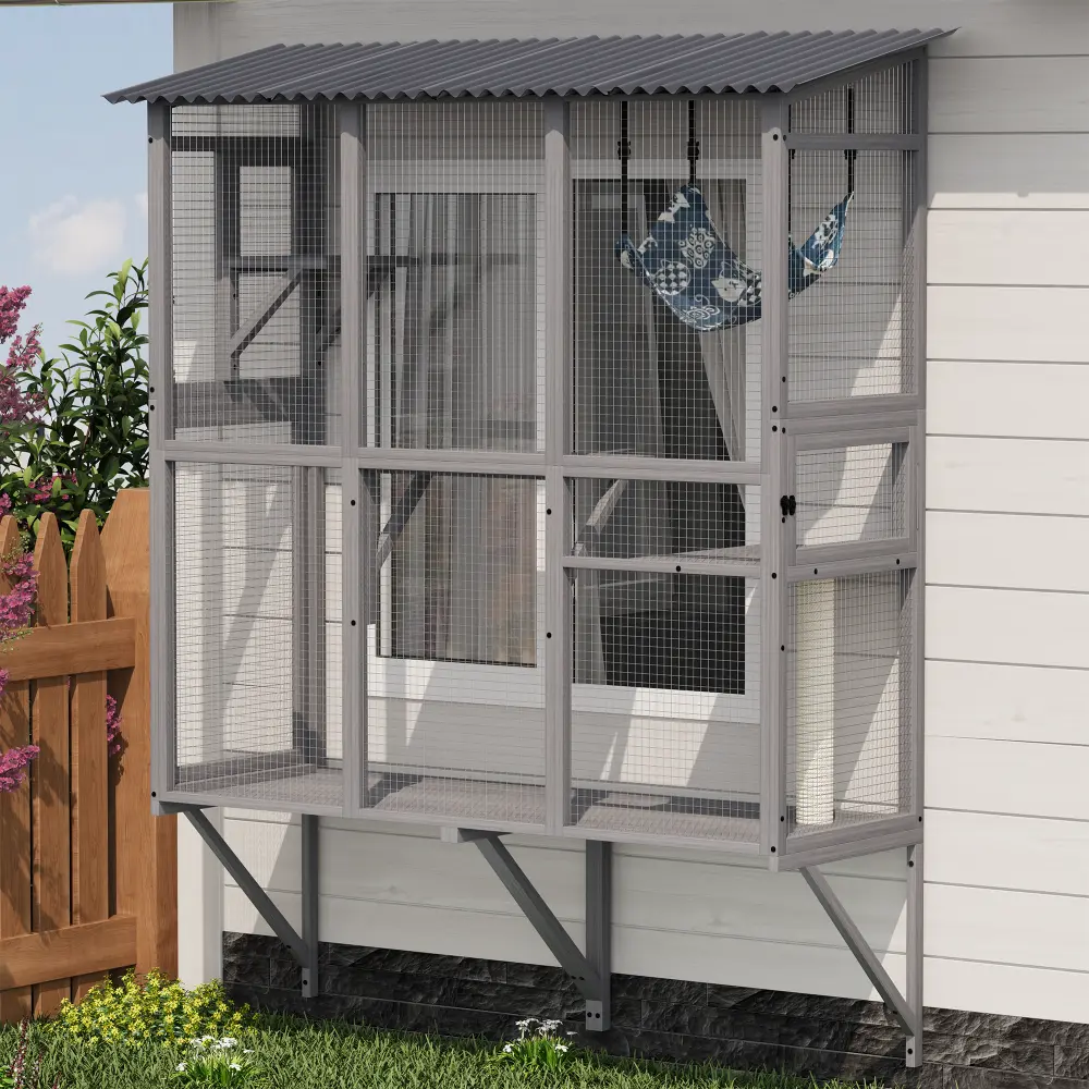 Large Walk-in Outdoor Catio for Cats – Window Cat Enclosure with Roof, 3 Access Doors, Multi-Cat House for Indoor & Outdoor Use on Patio or Balcony.