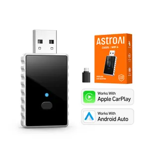 【Valentine's Day Gift】AstroAI Wireless Carplay Adapter with Glass Panel, Metal Materials Enhance Heat Dissipation, 2 in 1 Apple CarPlay and Android Auto Adapter Convert Wired to Wireless, Plug & Play, Black