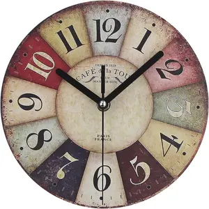 MDF Wooden Wall Clock  Rustic Country Round Decorative Clock Retro Style Quartz Wall Clock (8 Inch, Colorful)