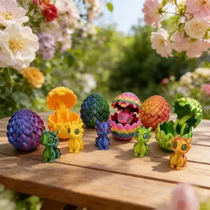 10pcs 3D Printed Dragon Egg Set, Includes 10 Dragon Eggs + 10 Mini Dragons, Random Colors, Home Desktop Decoration, Holiday Gift