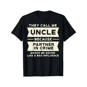 Fun "Uncle: Partner in Crime" pattern T-shirt - breathable pure cotton, suitable for daily wear and outdoor activities, retro street style men's T-shirt