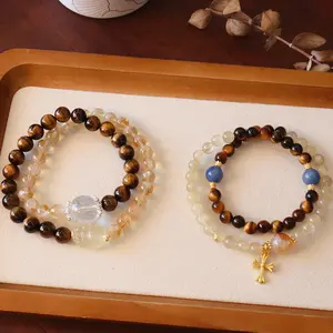 Natural Yellow Crystal Bracelet with Tiger Eye Lemon Crystal Charm