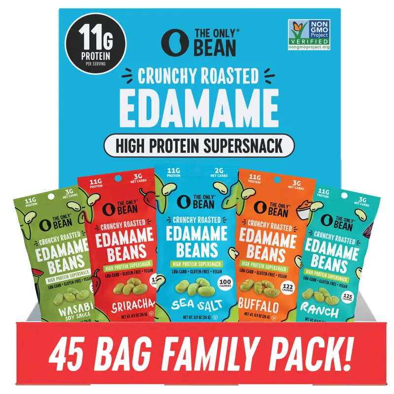 The Only Bean - Crunchy Roasted Edamame Beans (Variety) - High Protein, Healthy Snacks, Low Carb, Gluten-Free & Vegan (0.9oz) (45 Pack)