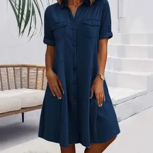 2026 Hot-Selling Popular Design Loose-Fit European and American Denim Plus-Size Women's Slim-Fit Dress with Three-Quarter Sleeves