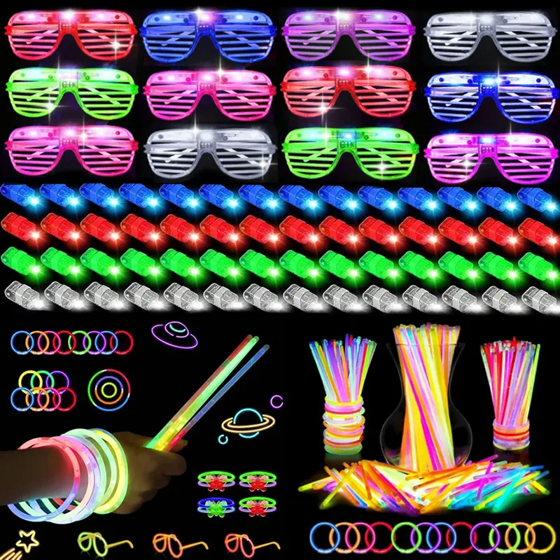 165 Pcs Glow Party Supplies Set: 15 LED Glasses ,50 Finger Lights ,100 Liquid Glow Sticks For Wedding, Concert, Rave, Halloween, Christmas Decoration