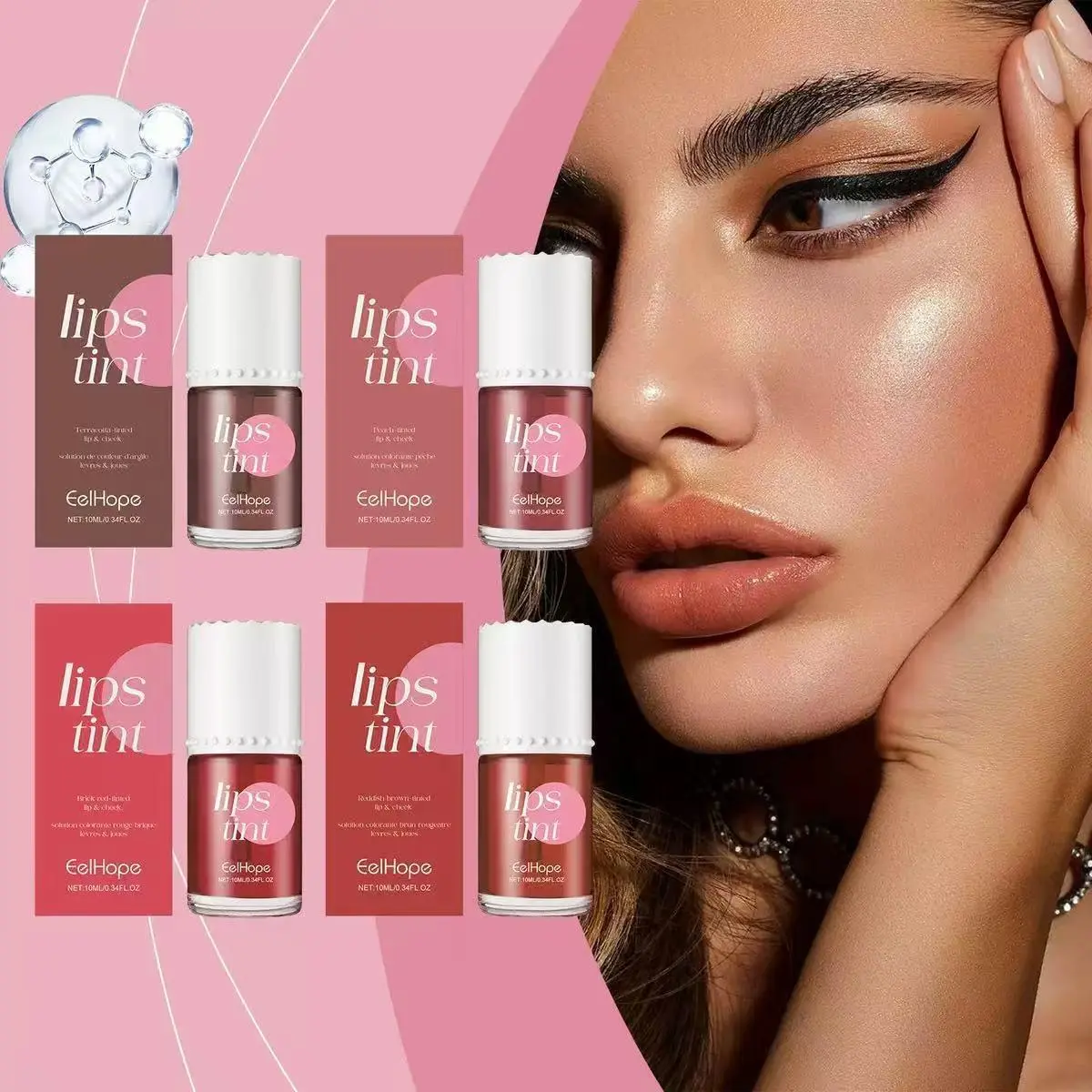 Water-Based Lip And Cheek Tint, Natural Easy-To-Color Makeup For Skin Tone Brightening