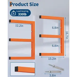 Heavy Duty Steel Lumber Storage Rack Set – 3-Tier Wall Mounted Organizer Shelf – 600LBS Total Capacity – Space Saving for Garage, Rack, Workshop – Easy Installation – Orange