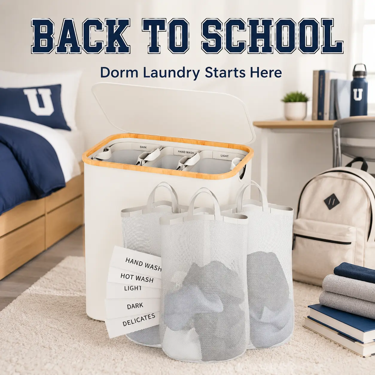 Laundry Hamper with Lid, 160L Dirty Clothes Hamper for Laundry Basket 3 Section, Extra Large Laundry Sorter Hamper 3 Compartment with Removable Inner Bags & Labels, Beige, Black, Dark Grey