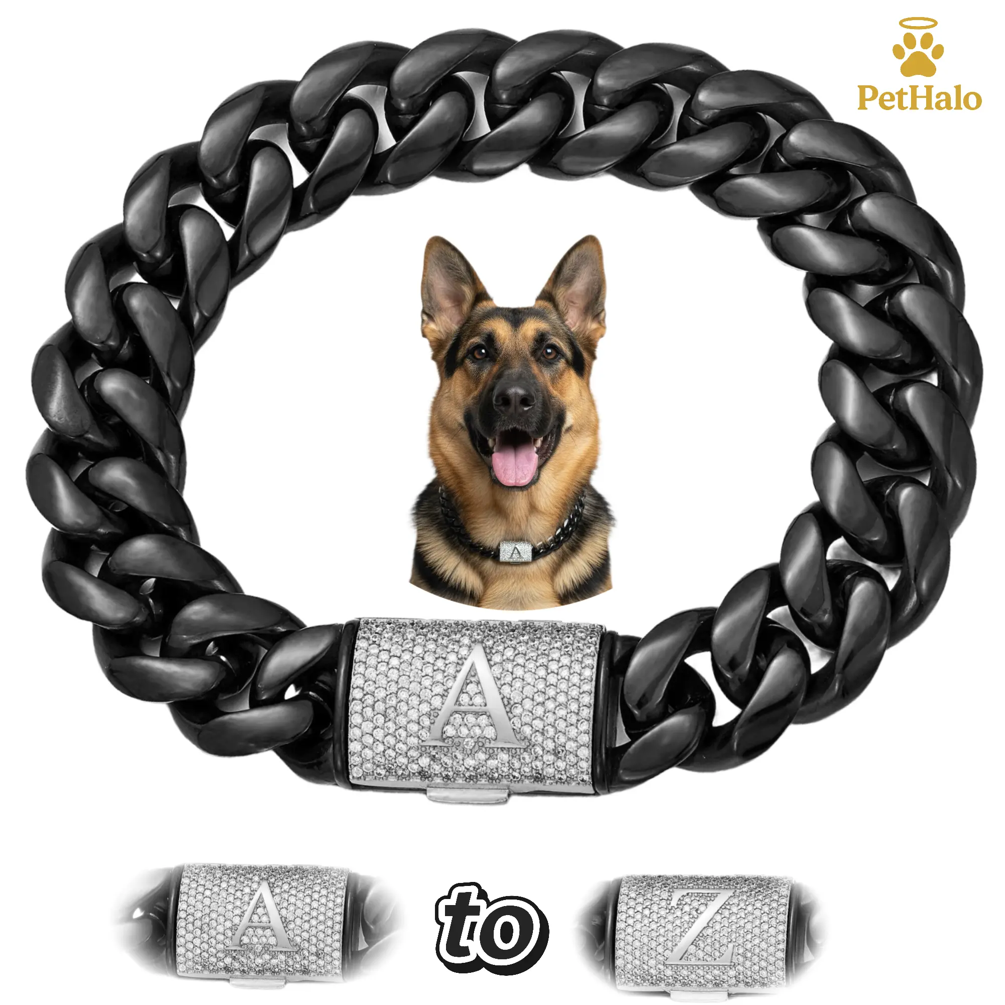 pet necklace Personalized Dog Cuban Link Chain Collar–Stainless