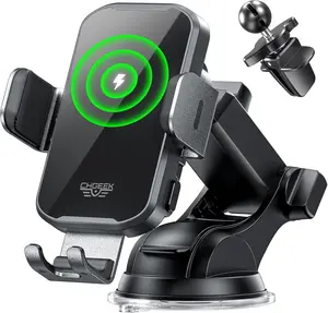 Wireless Car Charger Phone Holder Mount, W Fast Charging Auto Clamping Phone Holders for Your Car Dashboard Windshield Air Vent Car Accessories for iPhone, Samsung Galaxy, Google Pixel etc