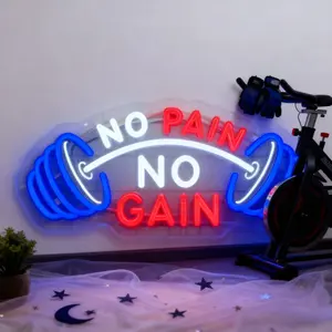 No pain, no gain dumbbell neon sign, usb powered dimmable fitness LED decorative light sign for gym, fitness studio, yoga, pilates gym, sports corner, living room, game room, bar,Best Gift for Men
