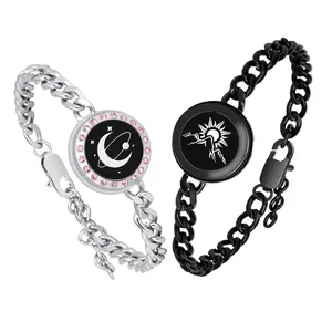 Long Distance Touch Bracelets Vibration & Light Up Couples  Remote Matching Bracelet For Relationship Girlfriend Boyfriend Xmas Gifts Black