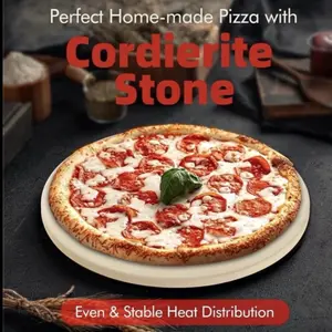 14" Round Stainless Cordierite Pizza Stone, Heavy-Duty Kitchen Cookware Pan Set Including Pots Pan Set for Grilling & Pizza Oven