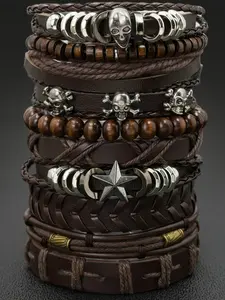 10 Piece Punk Bracelet Set, Gothic Style Unisex Couple Bracelets, Star Design Elements, Daily Wear Party Accessories