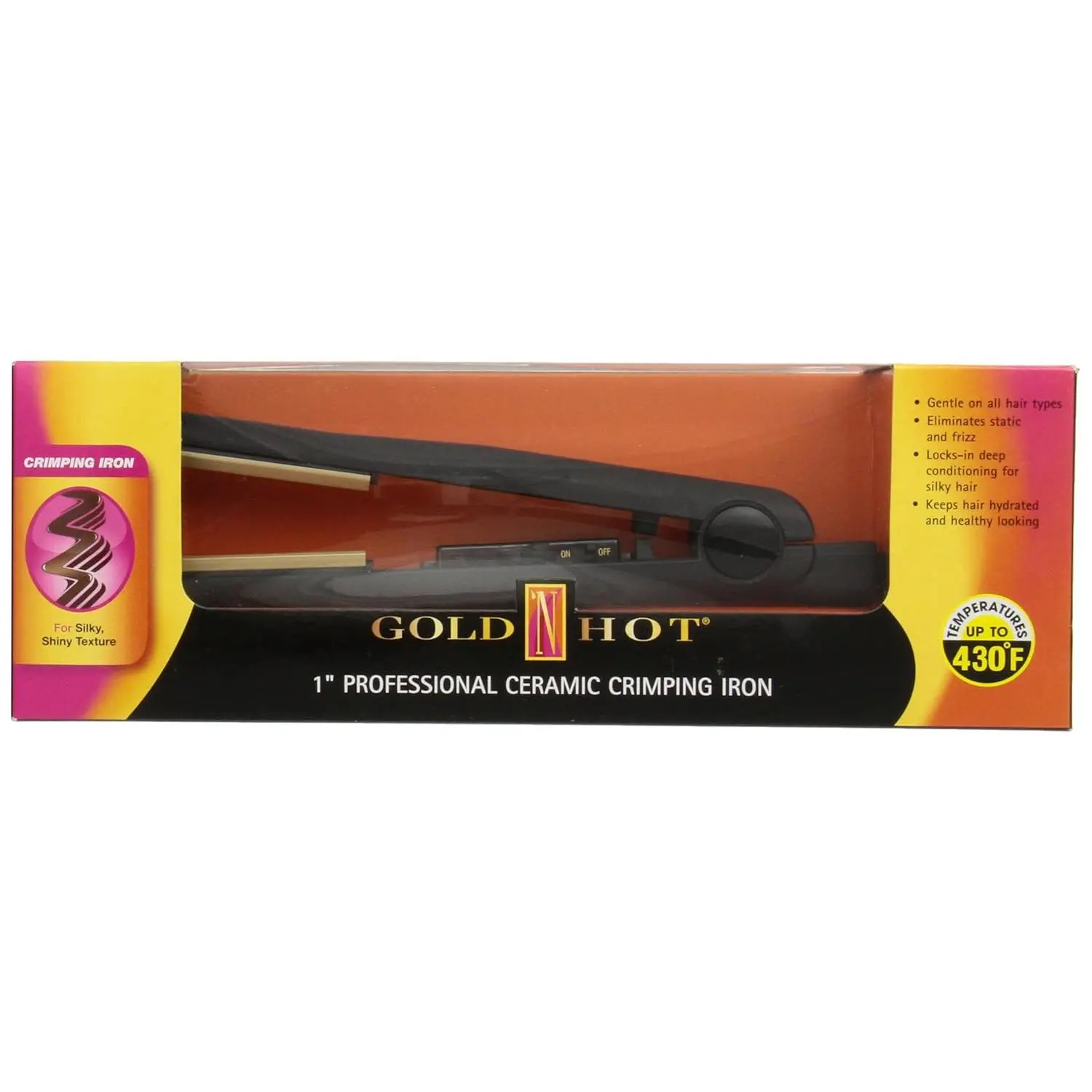 Gold N Hot Professional Ceramic Crimping Iron, 1-Inch Hair Styler for Shiny Textures & Anti-Frizz Control with Even Heating to 430°F for All Hair Types (GH3010), Crimped Hair