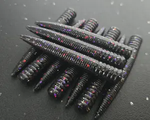 Sapper Baits 3" Covert Ned Worm- Full Battle Rattle- Black with Purple, Red, Gold, Silver Flake