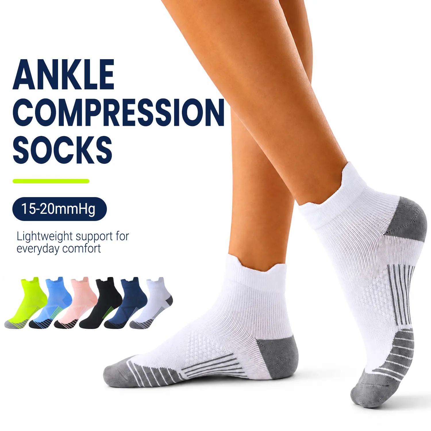 Isunie 6 Pairs Ankle Compression Socks, Moisture-Wicking Cushioned,Soft & Breathable, Ankle Support Socks,Perfect for Running, Walking, Sports, and Everyday Use, Tubesocks