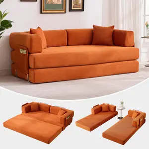 Garvee 5-in-1 Convertible Modular Modern Sleeper Couch Bed - 78.8" Corduroy Fabric Couch with Pillows, Adjustable Armrest, Backrest, Oversized Folding Futon Loveseat for Living Room, Bedroom