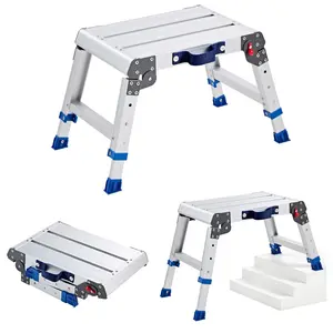 VEVOR Folding Work Platform, Adjustable Height 12-16 in, 500 lbs Capacity Aluminum Step Stool, Heavy Duty Non-Slip Platform Ladder, Portable Work Bench for Painting, Cleaning, Home & Professional Use