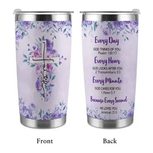 Purple Flowers Bible Tumbler, EveryDay Quotes Tumbler, 20oz 40oz Stainless Steel Travel Mug, Perfect Gift for Mom, BirthDay for Friends, Mother's Day and Valentine's Gift, Gift for Christian