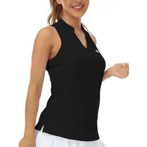 MoFiz Racerback Sleeveless Golf Polo Shirts V-Neck Collarless Tennis Running Tank Tops Quick Dry Athletic Casual