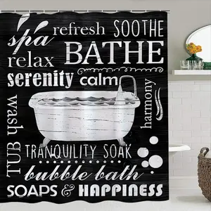 Creative Bathroom Curtain Set, Shower Curtain, Spa Relax Bubble Bath Design, Includes Non-Slip Mat and Plastic Hooks, Home Decor Gift