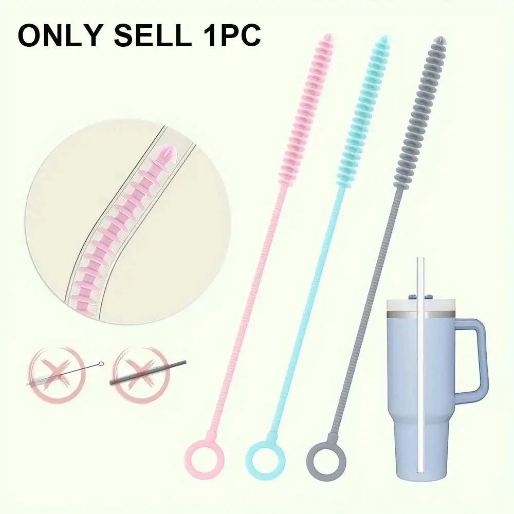 1pc Extra Long Silicone Straw Cleaner Brush, Hangable, For Water Bottles, Cups, Bottle, Kitchen, Cleaning Tools, Straw Accessories