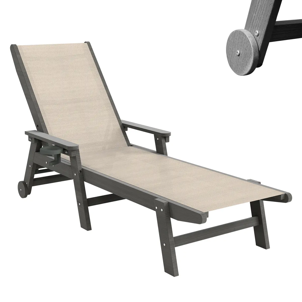 [Bellemave]  Outdoor Pool Lounge Chairs| 5-Position Adjustable| Wheels & Cup Holder| Comfort Armrests| For Patio Poolside
