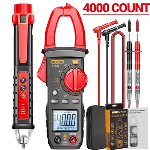 TKDMR ST181 clamp multimeter, with 4000 counts in stock, comes with a complimentary advanced measuring pen for intelligent measurement; Non contact voltage test, measuring AC/DC voltage, resistance, continuity - red