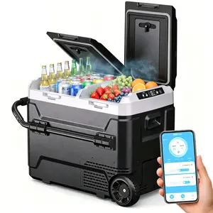 【fathersdaygift】12 Volt Car Refrigerator, 42.3QT/40L Car Fridge, Dual Zone Portable Electric Cooler with Wheels and Handle, -4℉~68℉, 12/24V DC 100-240V AC Compressor Freezer for Outdoor, Camping, Travel, RV