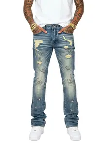 VICIOUS MEN'S EMBELLISHED FLARE DENIM LIGHT STUDS VC1045
