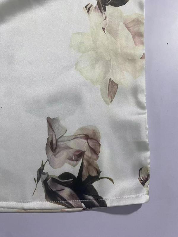 Women's Floral Print Satin Button Up Blouse, Elegant Long Sleeve Button Closure Top for Work Office Business, Ladies Clothes for All Seasons, Shirts