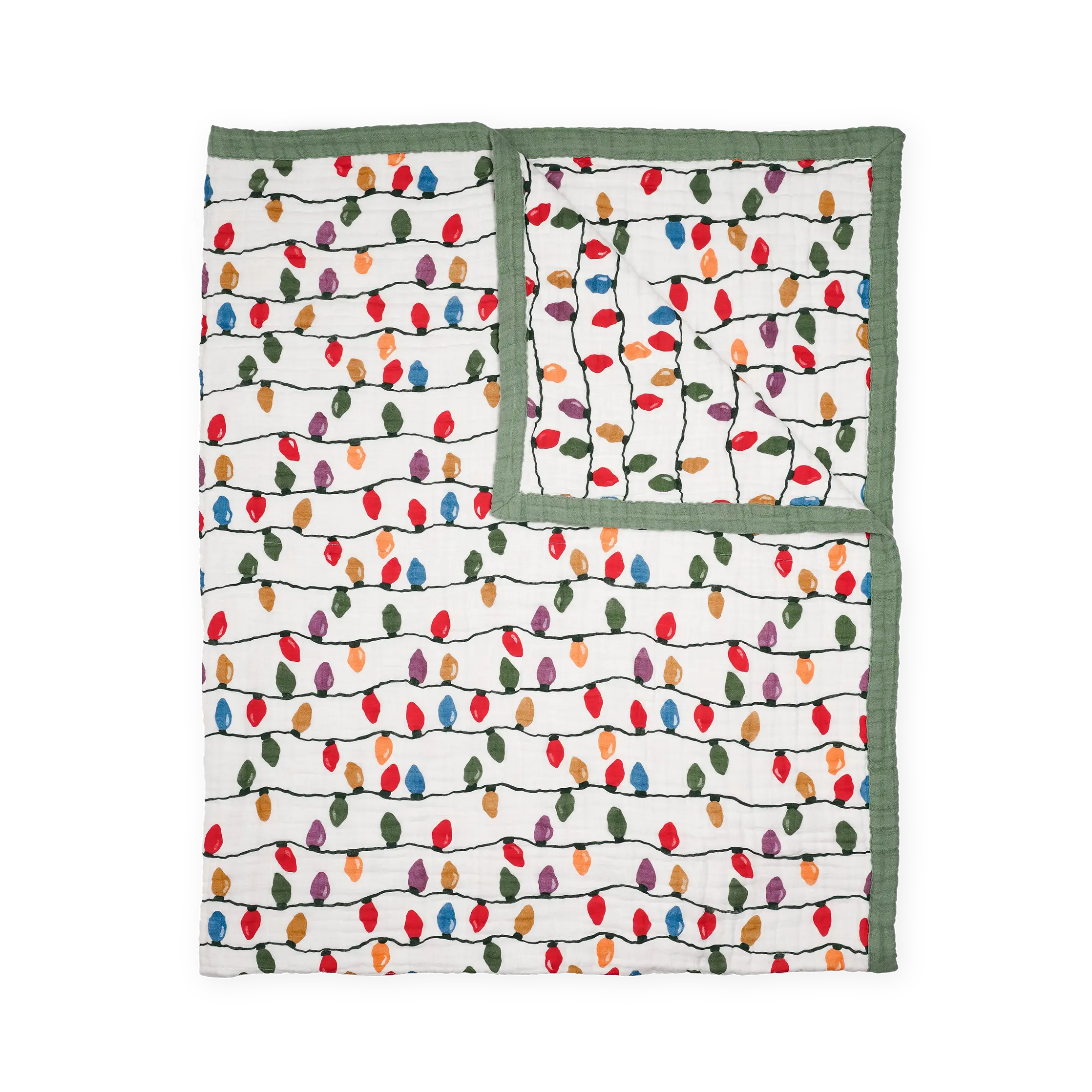 Cotton Muslin Quilted Throw - Christmas Bulbs