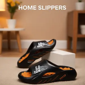 Men's Casual Solid Color Slides Letter Print Design Comfortable Orange and Black Non-slip Soft Lightweight Thick Bottom Slippers for Indoor Outdoor Wear Lightweight Summer Beach Slippers for Men Footwear Walking Shoes Boy Flipflop