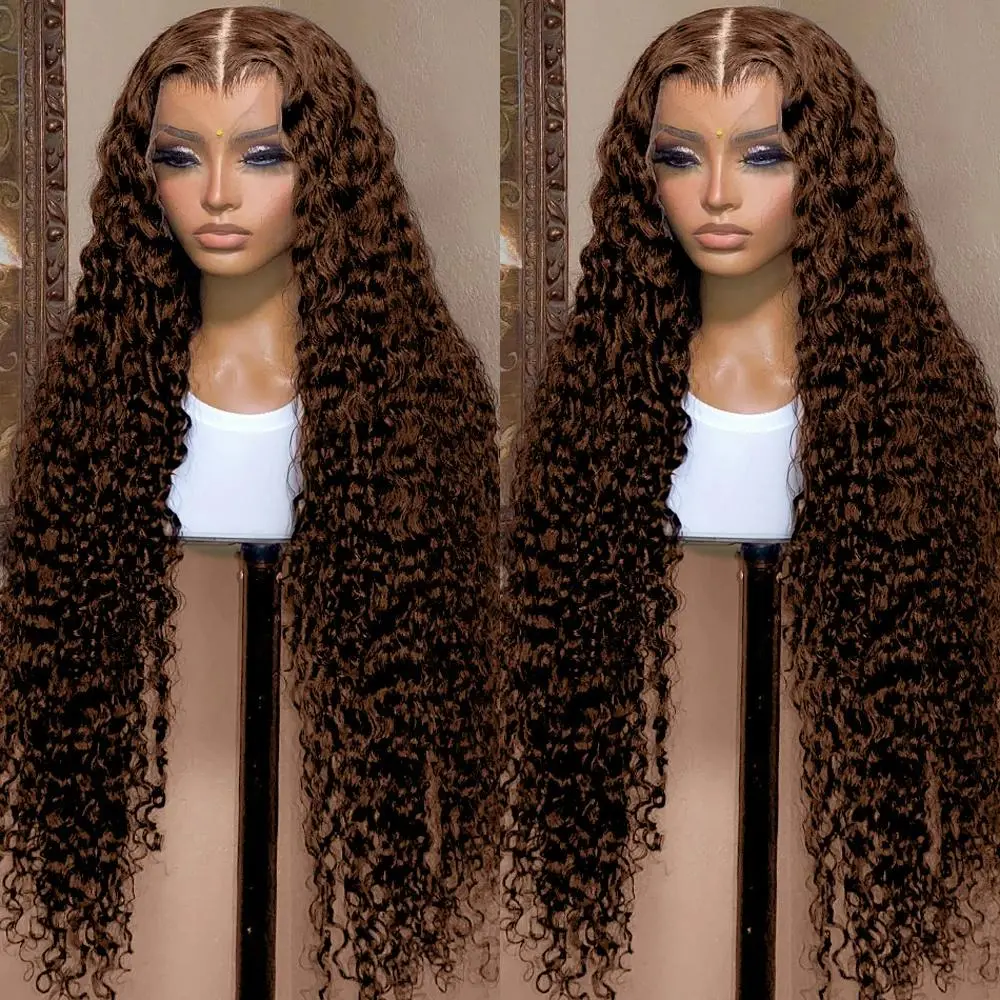 [NEW IN] Bling Hair 13x6 Chocolate Brown Lace Front Wig Human Hair Wigs for Black Women 180% Denisty HD Deep Wave Lace Frontal Wigs Curly 4# Pre Plucked with Baby Hair Colored Wig #SummerVibes