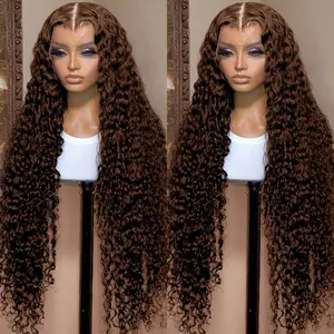 [NEW IN] Bling Hair 13x6 Chocolate Brown Lace Front Wig Human Hair Wigs for Black Women 180% Denisty HD Deep Wave Lace Frontal Wigs Curly 4# Pre Plucked with Baby Hair Colored Wig TikTokShopHolidayHaul