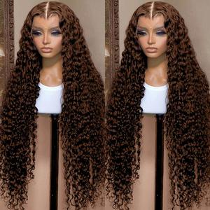 [NEW IN] Bling Hair 13x6 Chocolate Brown Lace Front Wig Human Hair Wigs for Black Women 180% Denisty HD Deep Wave Lace Frontal Wigs Curly 4# Pre Plucked with Baby Hair Colored Wig #SummerVibes