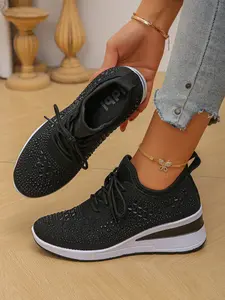New Women's Thick Sole Breathable Casual Sneakers, Daily Wear Sneakers, All Seasons PU Upper Material, Less Than Ankle Height, Plain Style