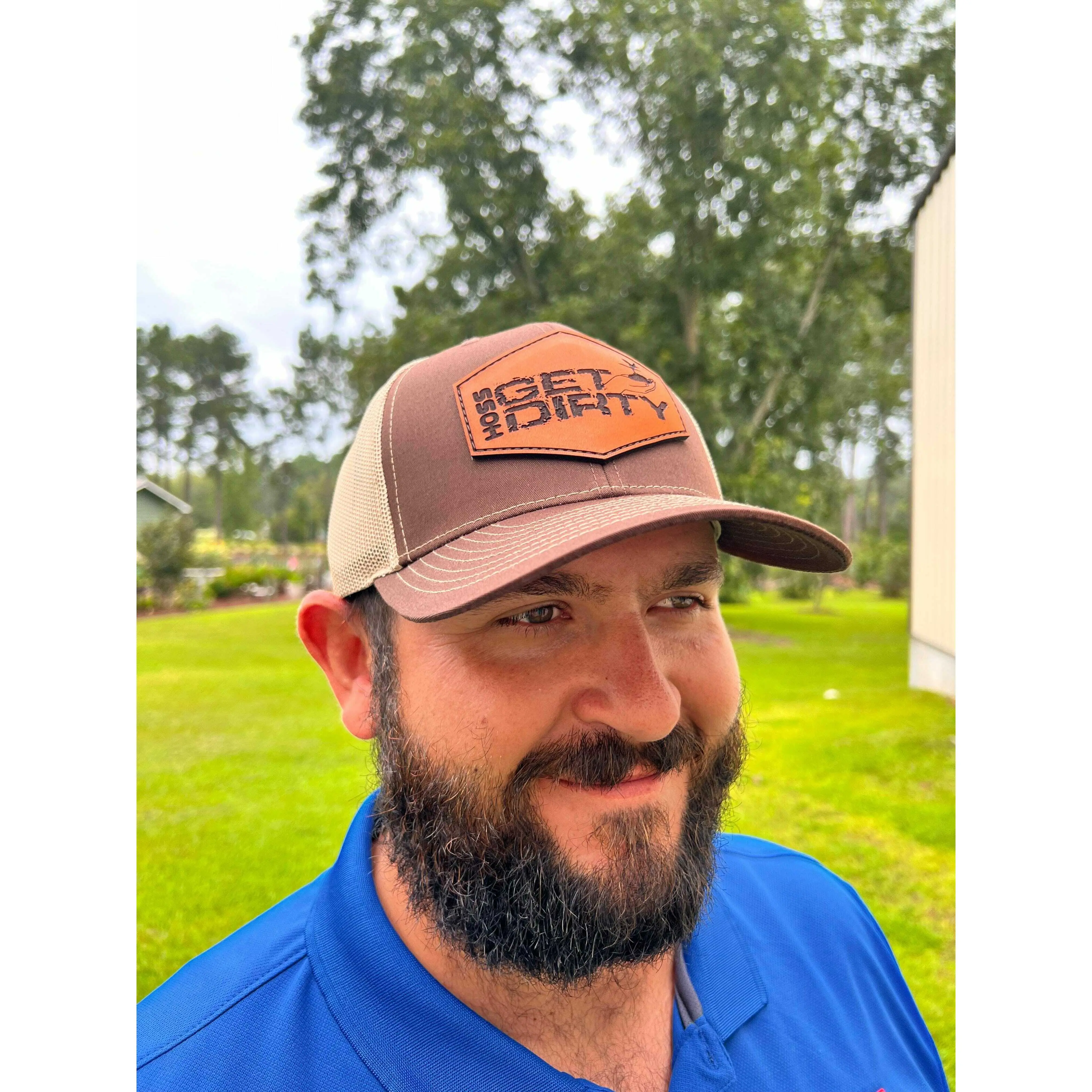 Hoss Mesh Back Trucker Hat - High Quality Leather Patch Stylish Mesh Cap for Gardening Protective Gear Use, High Quality Hat, Leather Patch Hat