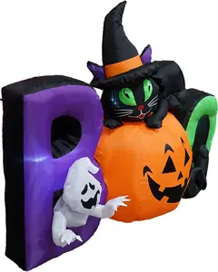 BZB Goods 6 Foot Long Lighted Halloween Inflatable Black Cat Ghost Pumpkin Boo LED Lights Decor Outdoor Indoor Holiday Decorations, Blow up Lighted Yard Decor Lawn Inflatables Home Family Outside