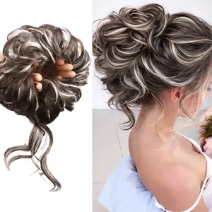 1 PCS Hair Buns Hair Piece Messy Tousled Wavy Curly Scrunchies Wrap Ponytail Extensions With Elastic Rubber Band Synthetic Donut Updo Hairpieces for Women Girls